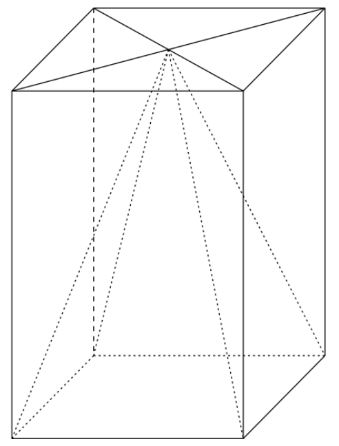 Skizze eines geometrischen Körpers mit gestrichelten und durchgezogenen Linien